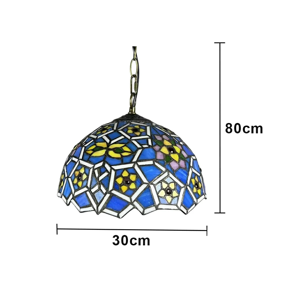 LIVARA Tiffany Stained Glass Chandelier Vintage Pendant Light 30x80cm for Dining Room Living Room Bedroom - Light Green