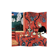 LIVARA 4 Panel Canvas Folding Screen Leopard Artwork Solid Wood Frame Room Divider Privacy Partition for Living Room Bedroom - Red