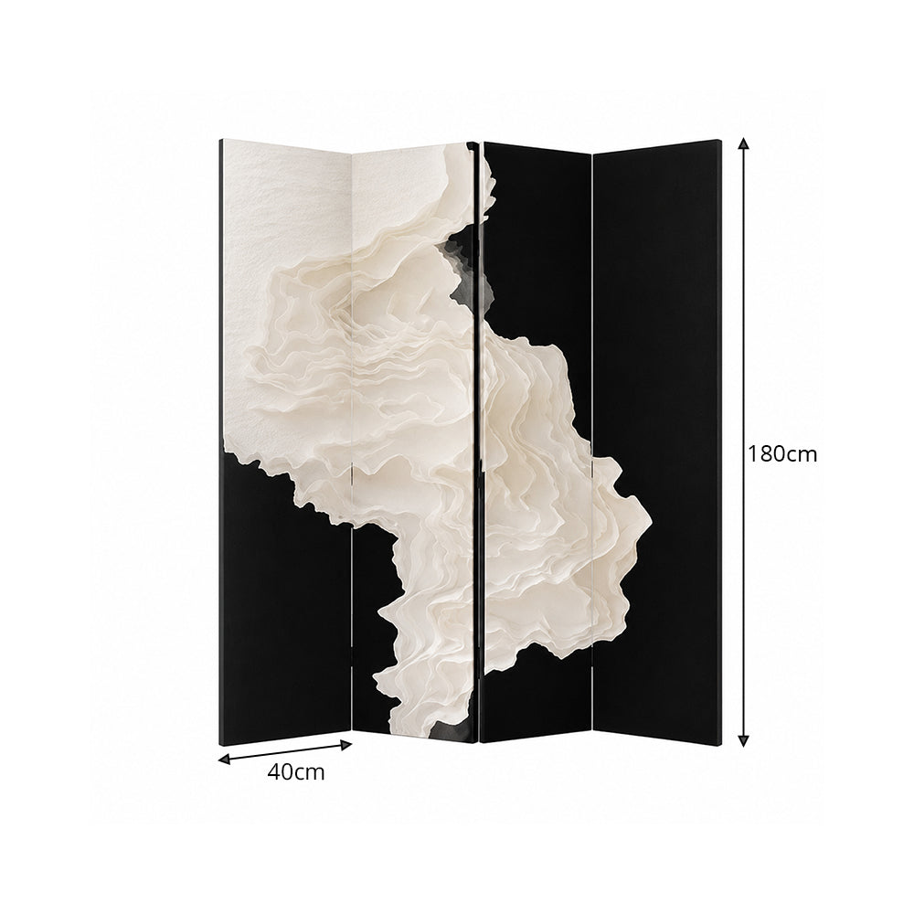 LIVARA 4 Panel Decorative Folding Screen Abstract Ink Art Design Room Divider Privacy Partition Modern Style for Living Room Bedroom - Black & White