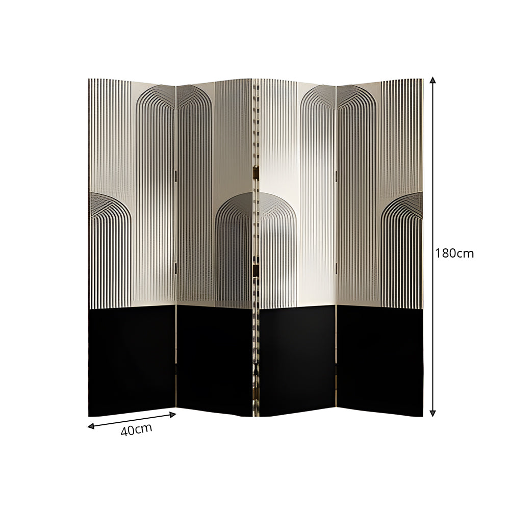 LIVARA 4 Panel Canvas Folding Screen Abstract Geometric Design Privacy Room Divider Modern Art Partition for Living Room Bedroom - Black & White