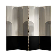 LIVARA 4 Panel Canvas Folding Screen Abstract Geometric Design Privacy Room Divider Modern Art Partition for Living Room Bedroom - Black & White