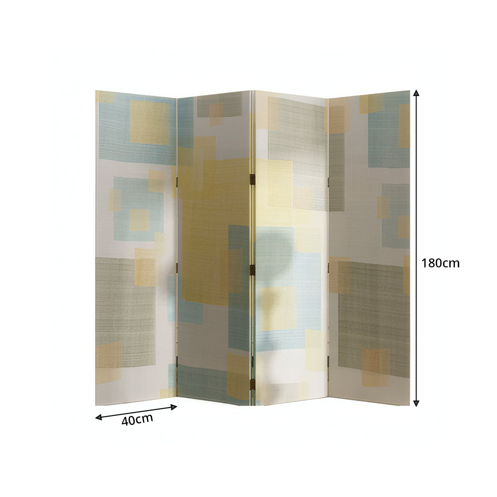 LIVARA 4 Panel Decorative Folding Screen Abstract Geometric Design Room Divider Privacy Partition Modern Art Style for Living Room - Beige