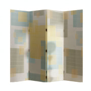 LIVARA 4 Panel Decorative Folding Screen Abstract Geometric Design Room Divider Privacy Partition Modern Art Style for Living Room - Beige