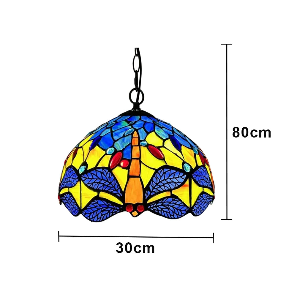 LIVARA Tiffany Stained Glass Chandelier Vintage Pendant Light 30x80cm for Dining Room Living Room Bedroom - Emerald Green