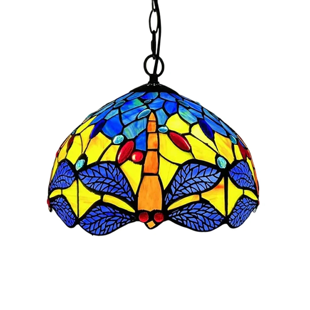 LIVARA Tiffany Stained Glass Chandelier Vintage Pendant Light 30x80cm for Dining Room Living Room Bedroom - Emerald Green