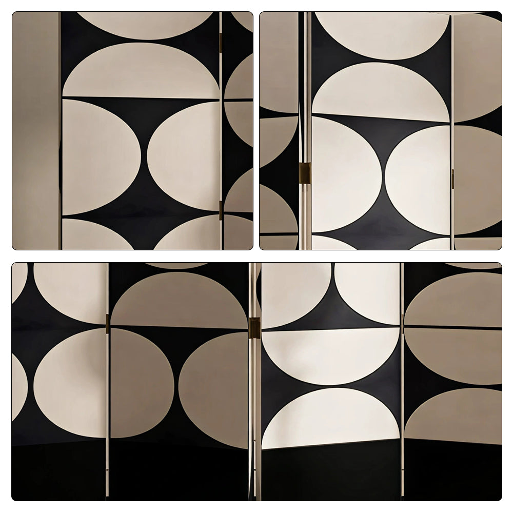 LIVARA 4 Panel Folding Room Divider Geometric Privacy Screen for Living Room Bedroom - Black & Beige