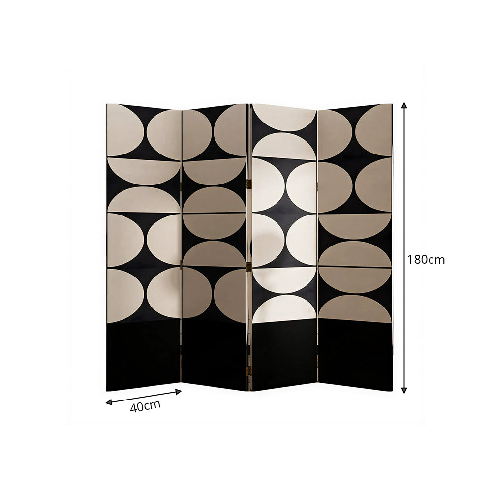 LIVARA 4 Panel Folding Room Divider Geometric Privacy Screen for Living Room Bedroom - Black & Beige