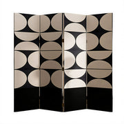 LIVARA 4 Panel Folding Room Divider Geometric Privacy Screen for Living Room Bedroom - Black & Beige