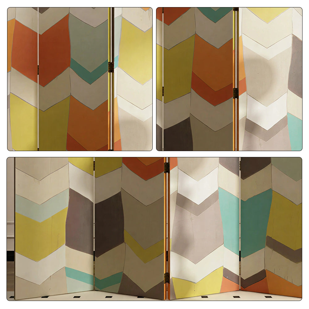 LIVARA 4 Panel Folding Room Divider Geometric Chevron Privacy Screen for Bedroom Living Room - Multicolour