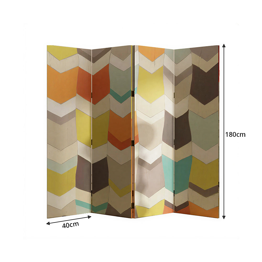 LIVARA 4 Panel Folding Room Divider Geometric Chevron Privacy Screen for Bedroom Living Room - Multicolour