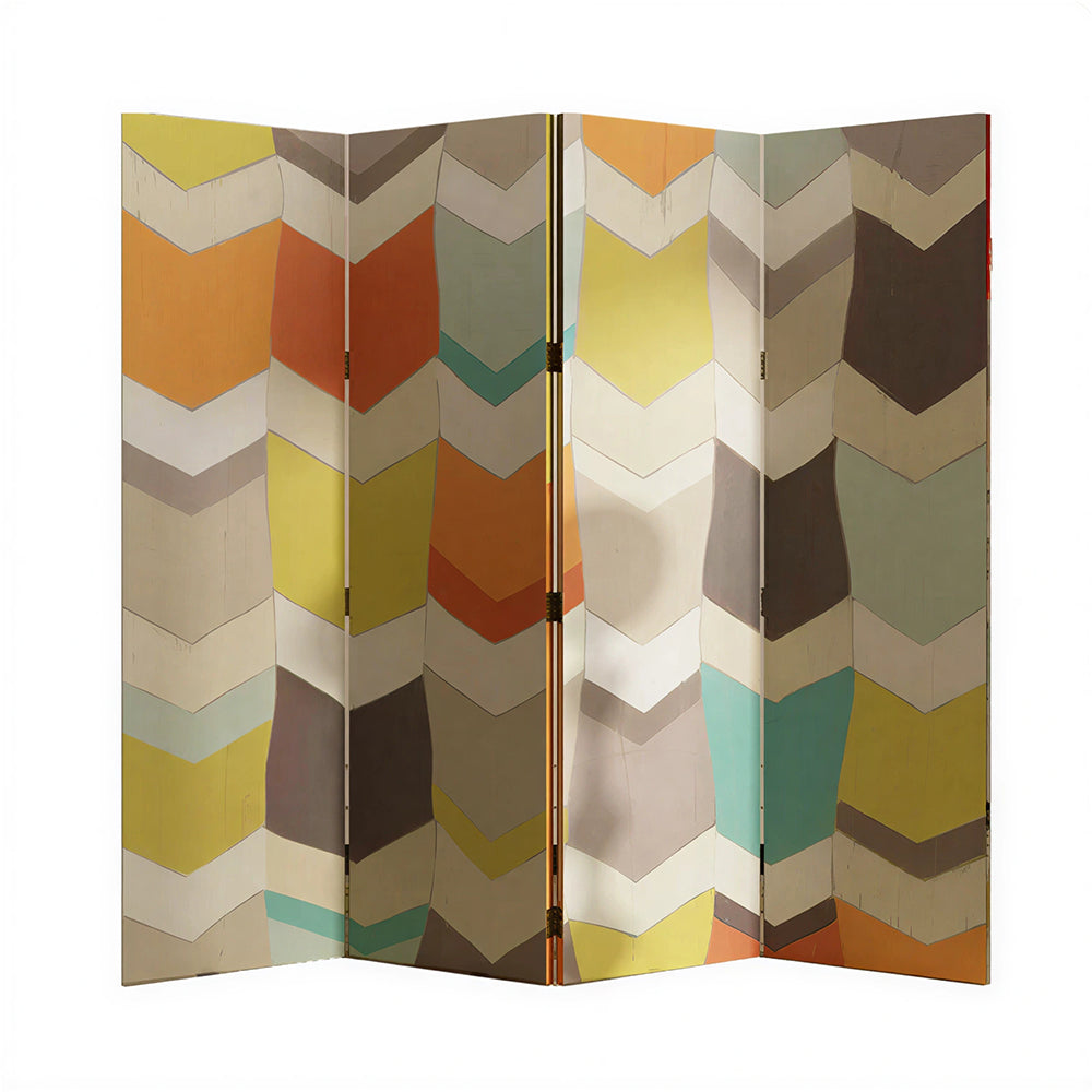 LIVARA 4 Panel Folding Room Divider Geometric Chevron Privacy Screen for Bedroom Living Room - Multicolour