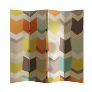 LIVARA 4 Panel Folding Room Divider Geometric Chevron Privacy Screen for Bedroom Living Room - Multicolour