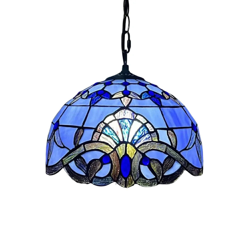 LIVARA Tiffany Stained Glass Chandelier Vintage Pendant Light 30x80cm for Dining Room Living Room Bedroom - Blue