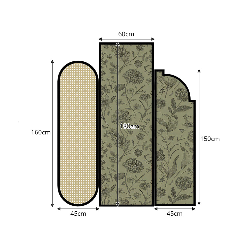 LIVARA 3 Panel Walnut Wood Folding Room Divider with Botanical Print for Living Room Bedroom - Walnut & Sage Green