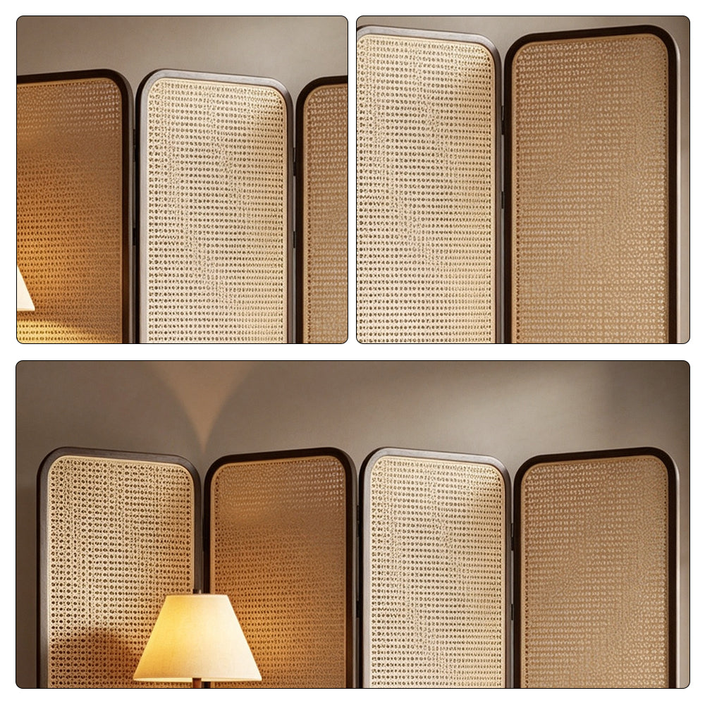LIVARA Single Panel Ash Wood Rattan Room Divider 45 x 180cm for Living Room Bedroom - Walnut & Natural