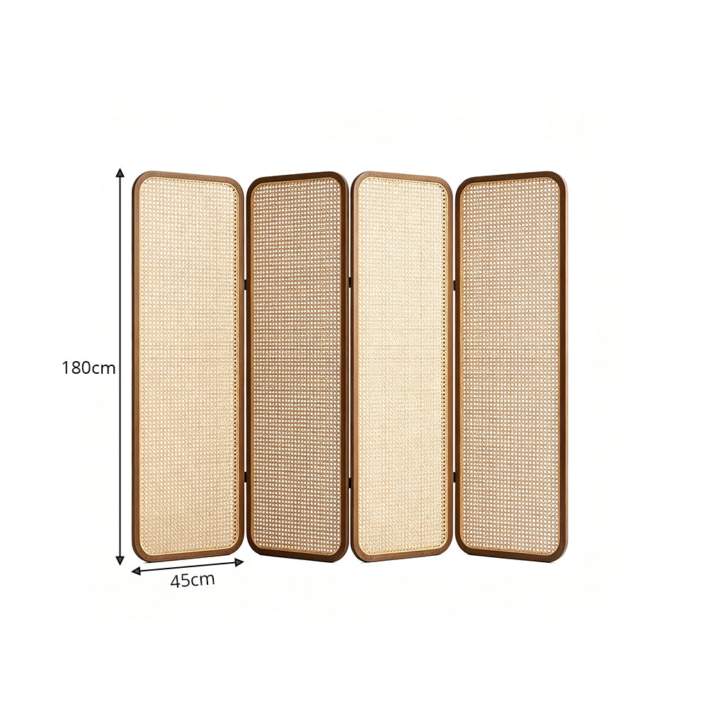 LIVARA Single Panel Ash Wood Rattan Room Divider 45 x 180cm for Living Room Bedroom - Walnut & Natural