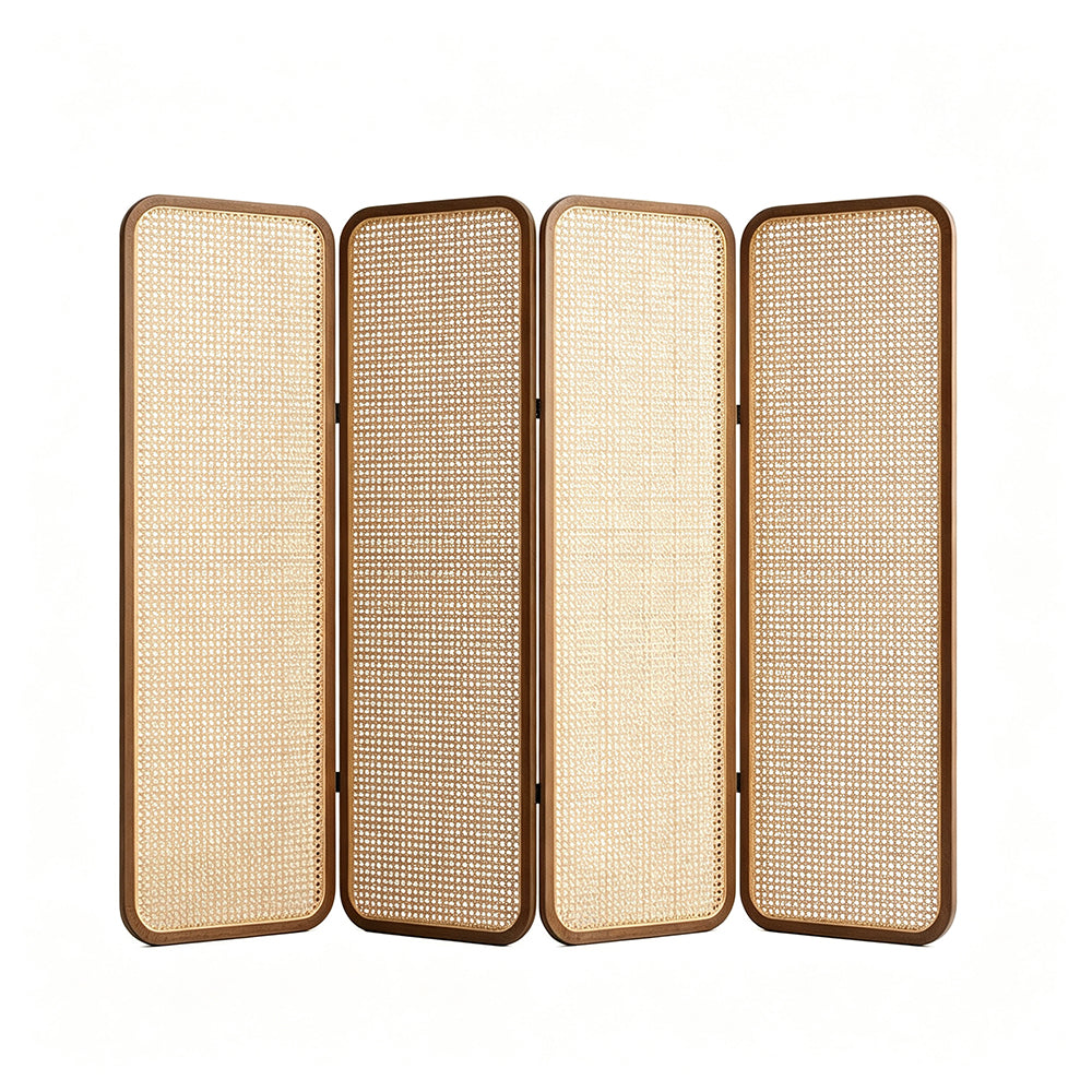 LIVARA Single Panel Ash Wood Rattan Room Divider 45 x 180cm for Living Room Bedroom - Walnut & Natural