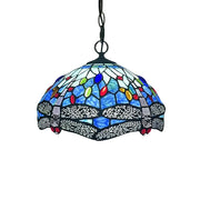 LIVARA Tiffany Stained Glass Chandelier Vintage Pendant Light 30x80cm for Dining Room Living Room Bedroom - Royal Blue