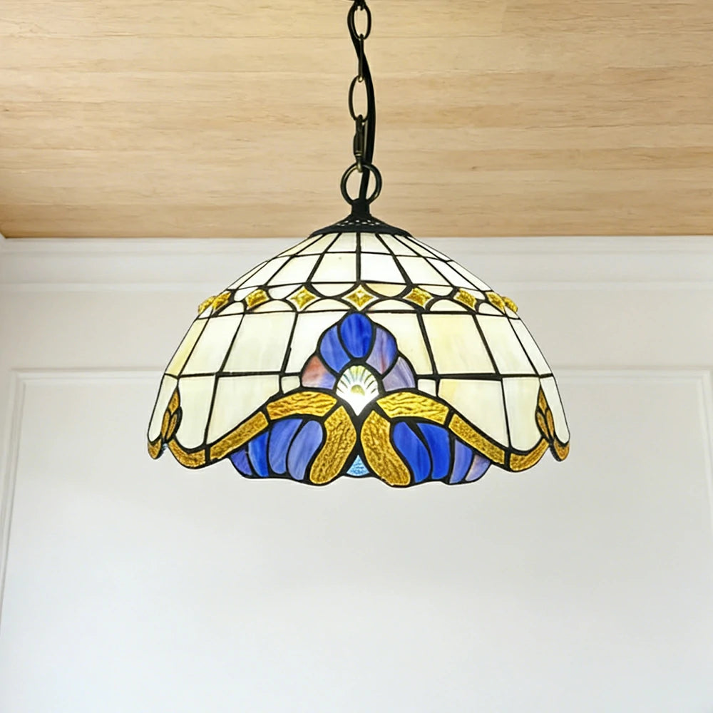 LIVARA Tiffany Stained Glass Chandelier Vintage Pendant Light 30x80cm for Dining Room Living Room Bedroom - Beige
