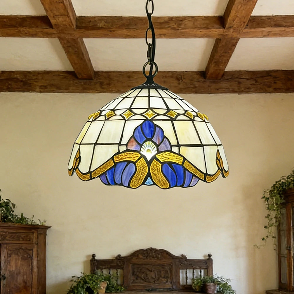 LIVARA Tiffany Stained Glass Chandelier Vintage Pendant Light 30x80cm for Dining Room Living Room Bedroom - Beige