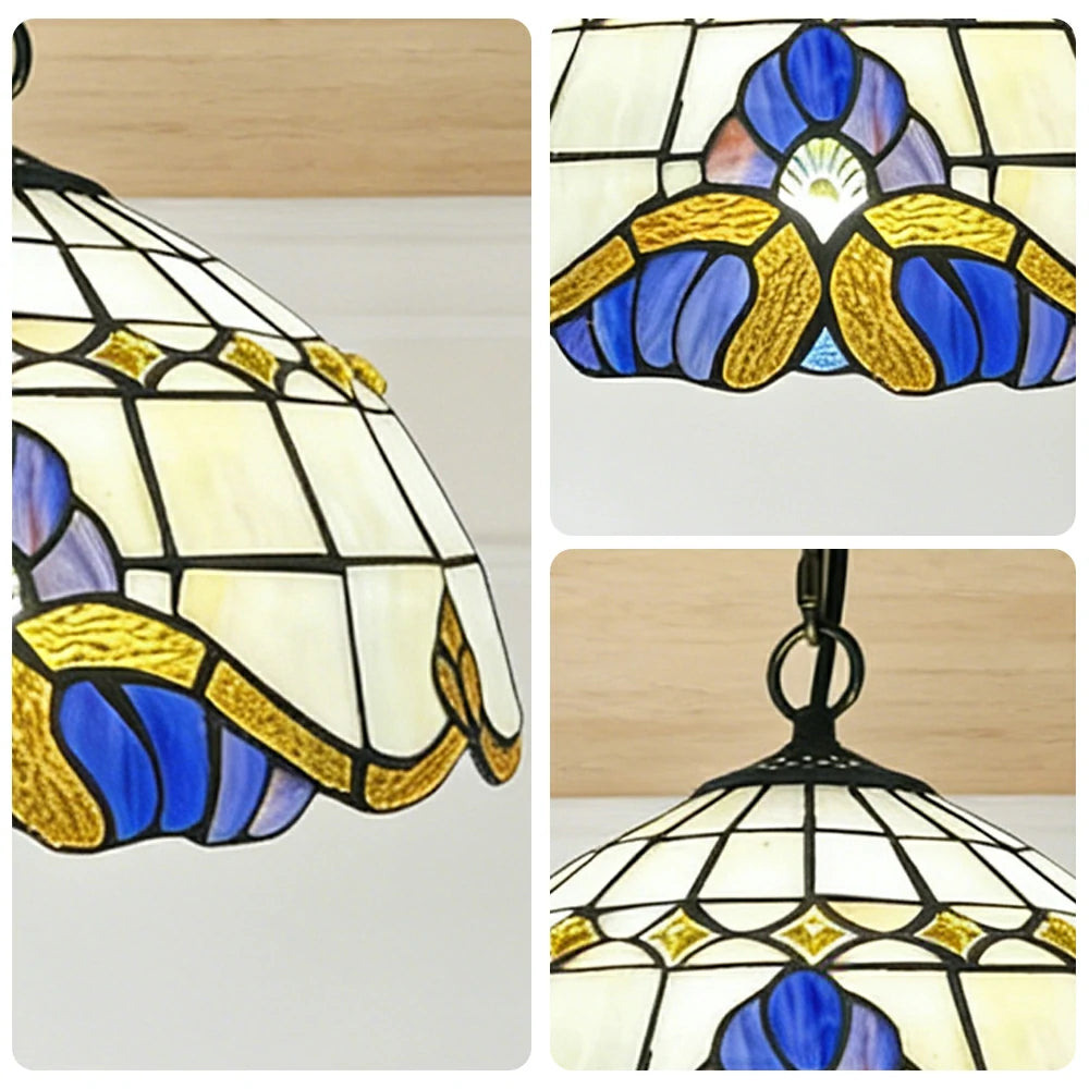 LIVARA Tiffany Stained Glass Chandelier Vintage Pendant Light 30x80cm for Dining Room Living Room Bedroom - Beige