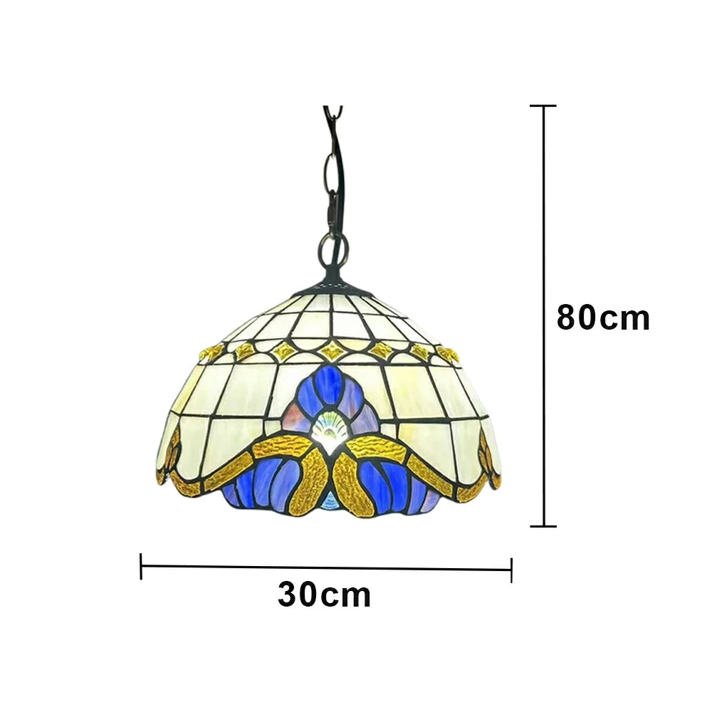 LIVARA Tiffany Stained Glass Chandelier Vintage Pendant Light 30x80cm for Dining Room Living Room Bedroom - Beige