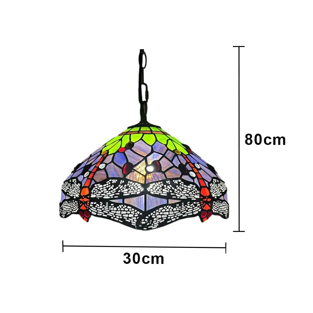 LIVARA Tiffany Stained Glass Chandelier Vintage Pendant Light 30x80cm for Dining Room Living Room Bedroom - Purple