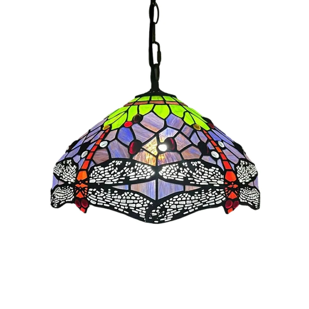 LIVARA Tiffany Stained Glass Chandelier Vintage Pendant Light 30x80cm for Dining Room Living Room Bedroom - Purple