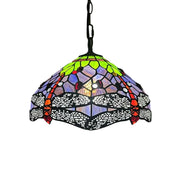 LIVARA Tiffany Stained Glass Chandelier Vintage Pendant Light 30x80cm for Dining Room Living Room Bedroom - Purple
