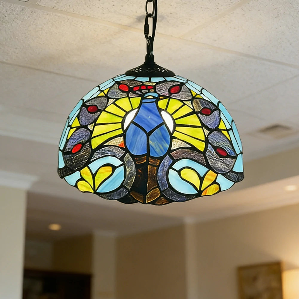 LIVARA Tiffany Stained Glass Chandelier Vintage Pendant Light 30x80cm for Dining Room Living Room Bedroom - Bright Yellow