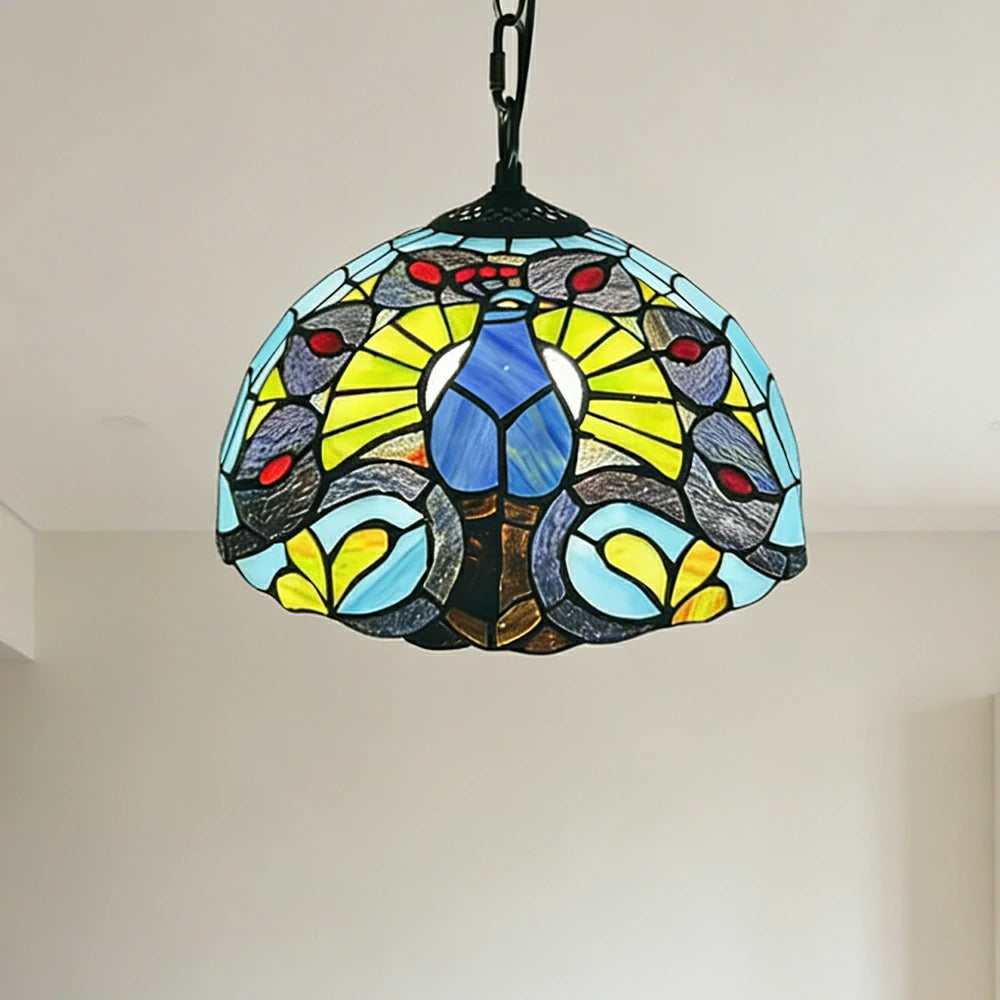 LIVARA Tiffany Stained Glass Chandelier Vintage Pendant Light 30x80cm for Dining Room Living Room Bedroom - Bright Yellow
