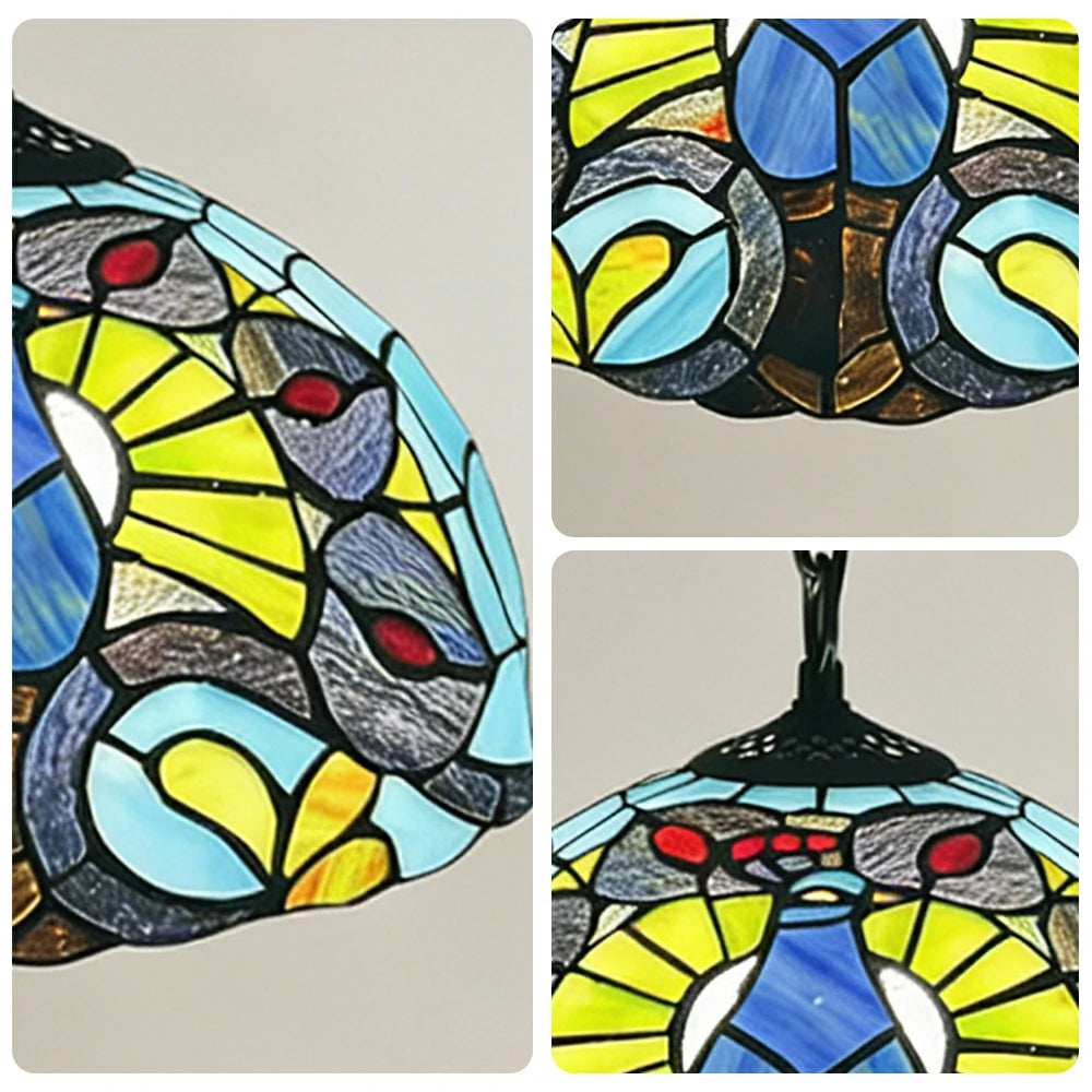 LIVARA Tiffany Stained Glass Chandelier Vintage Pendant Light 30x80cm for Dining Room Living Room Bedroom - Bright Yellow