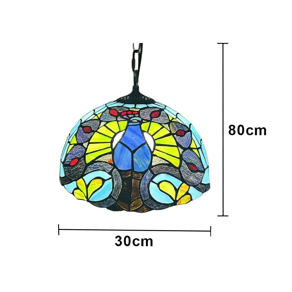 LIVARA Tiffany Stained Glass Chandelier Vintage Pendant Light 30x80cm for Dining Room Living Room Bedroom - Bright Yellow