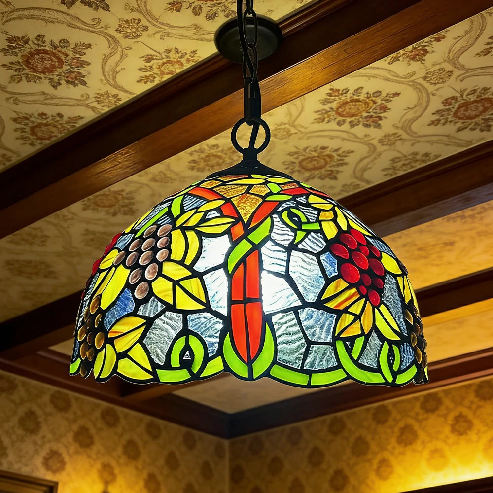 LIVARA Tiffany Stained Glass Chandelier Vintage Pendant Light 30x80cm for Dining Room Living Room Bedroom - Green