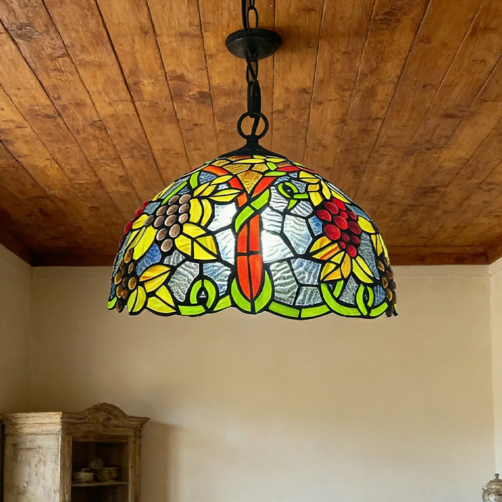 LIVARA Tiffany Stained Glass Chandelier Vintage Pendant Light 30x80cm for Dining Room Living Room Bedroom - Green