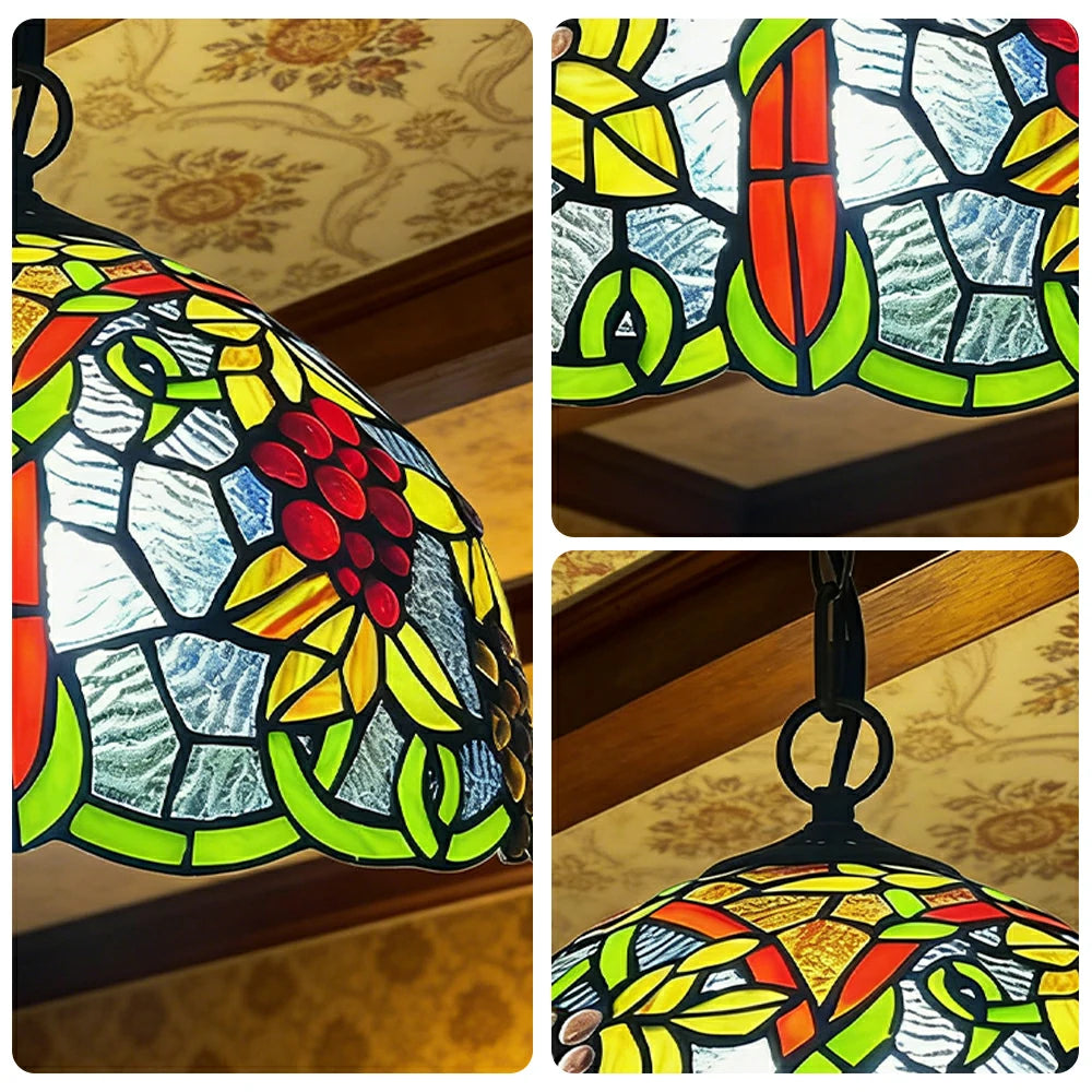 LIVARA Tiffany Stained Glass Chandelier Vintage Pendant Light 30x80cm for Dining Room Living Room Bedroom - Green
