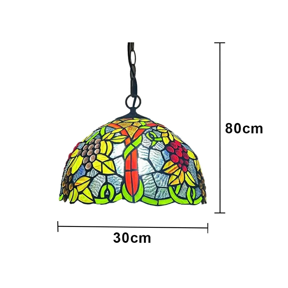 LIVARA Tiffany Stained Glass Chandelier Vintage Pendant Light 30x80cm for Dining Room Living Room Bedroom - Green