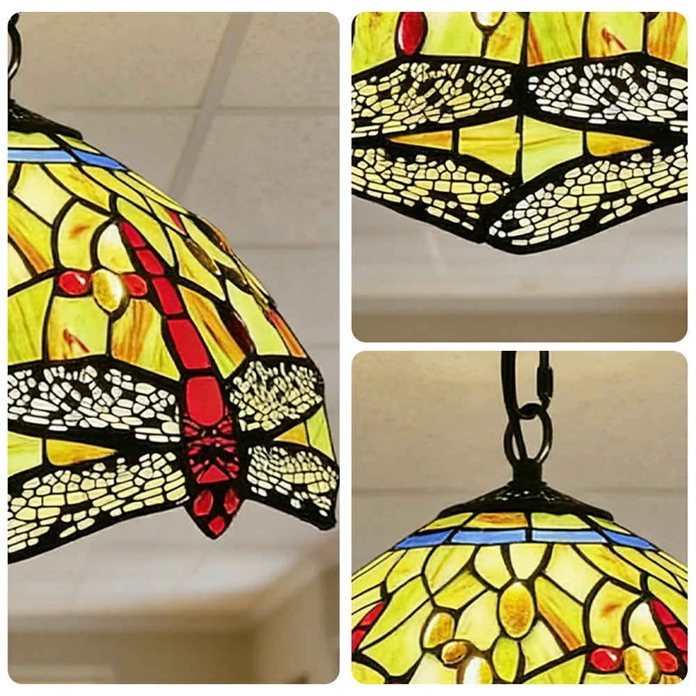 LIVARA Tiffany Stained Glass Chandelier Vintage Pendant Light 30x80cm for Dining Room Living Room Bedroom - Red