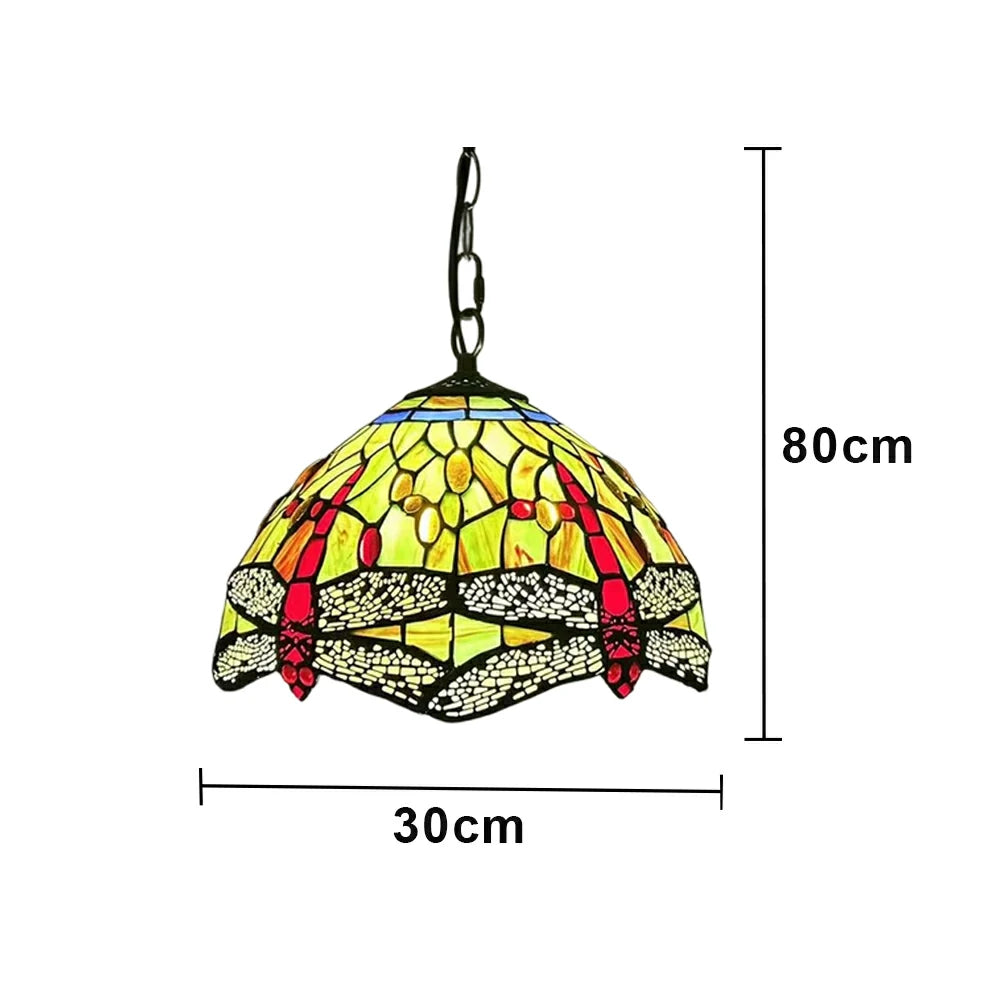 LIVARA Tiffany Stained Glass Chandelier Vintage Pendant Light 30x80cm for Dining Room Living Room Bedroom - Red