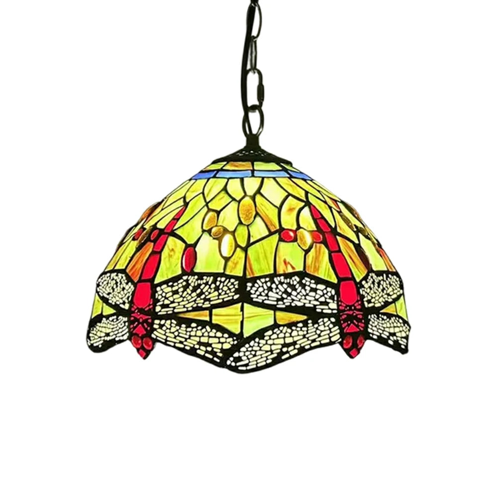 LIVARA Tiffany Stained Glass Chandelier Vintage Pendant Light 30x80cm for Dining Room Living Room Bedroom - Red