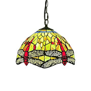 LIVARA Tiffany Stained Glass Chandelier Vintage Pendant Light 30x80cm for Dining Room Living Room Bedroom - Red