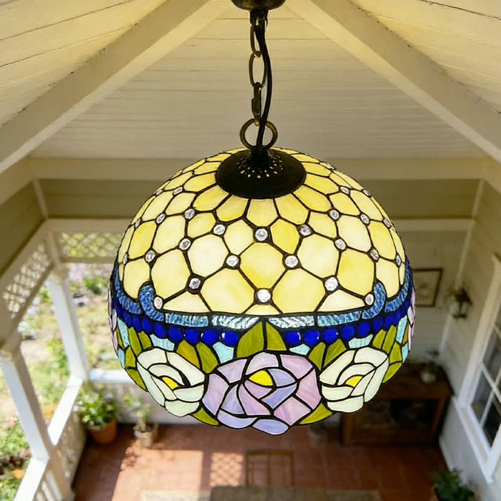 LIVARA Tiffany Stained Glass Chandelier Vintage Pendant Light 30x80cm for Dining Room Living Room Bedroom - Navy Blue