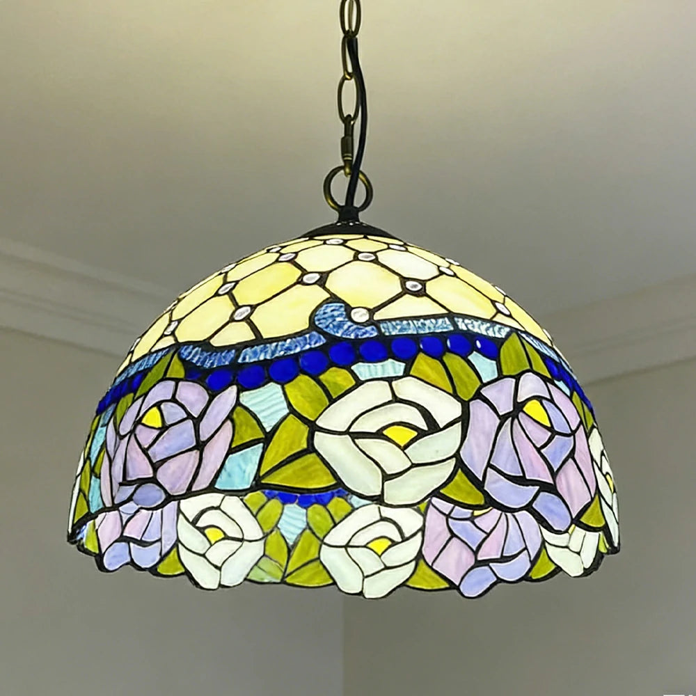 LIVARA Tiffany Stained Glass Chandelier Vintage Pendant Light 30x80cm for Dining Room Living Room Bedroom - Navy Blue