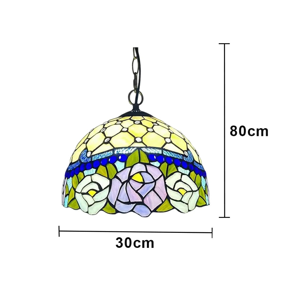 LIVARA Tiffany Stained Glass Chandelier Vintage Pendant Light 30x80cm for Dining Room Living Room Bedroom - Navy Blue