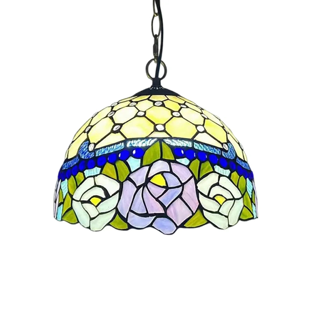 LIVARA Tiffany Stained Glass Chandelier Vintage Pendant Light 30x80cm for Dining Room Living Room Bedroom - Navy Blue