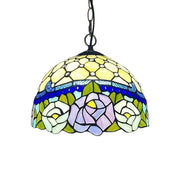 LIVARA Tiffany Stained Glass Chandelier Vintage Pendant Light 30x80cm for Dining Room Living Room Bedroom - Navy Blue