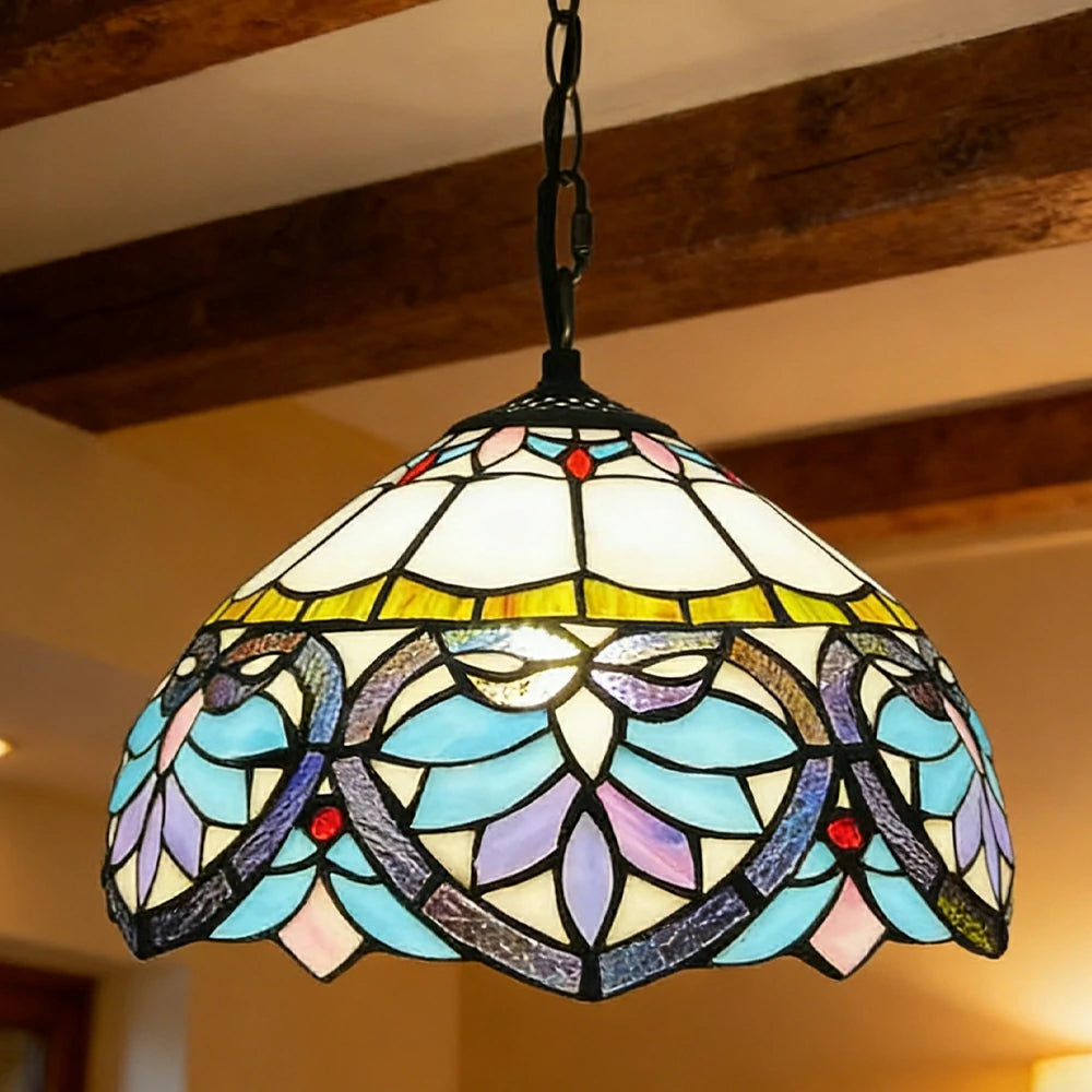 LIVARA Tiffany Stained Glass Chandelier Vintage Pendant Light 30x80cm for Dining Room Living Room Bedroom - Dark Green