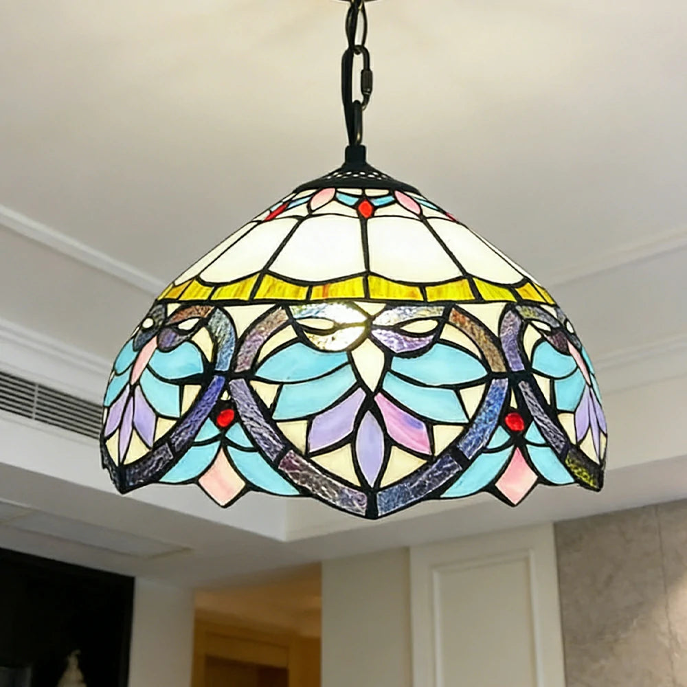 LIVARA Tiffany Stained Glass Chandelier Vintage Pendant Light 30x80cm for Dining Room Living Room Bedroom - Dark Green