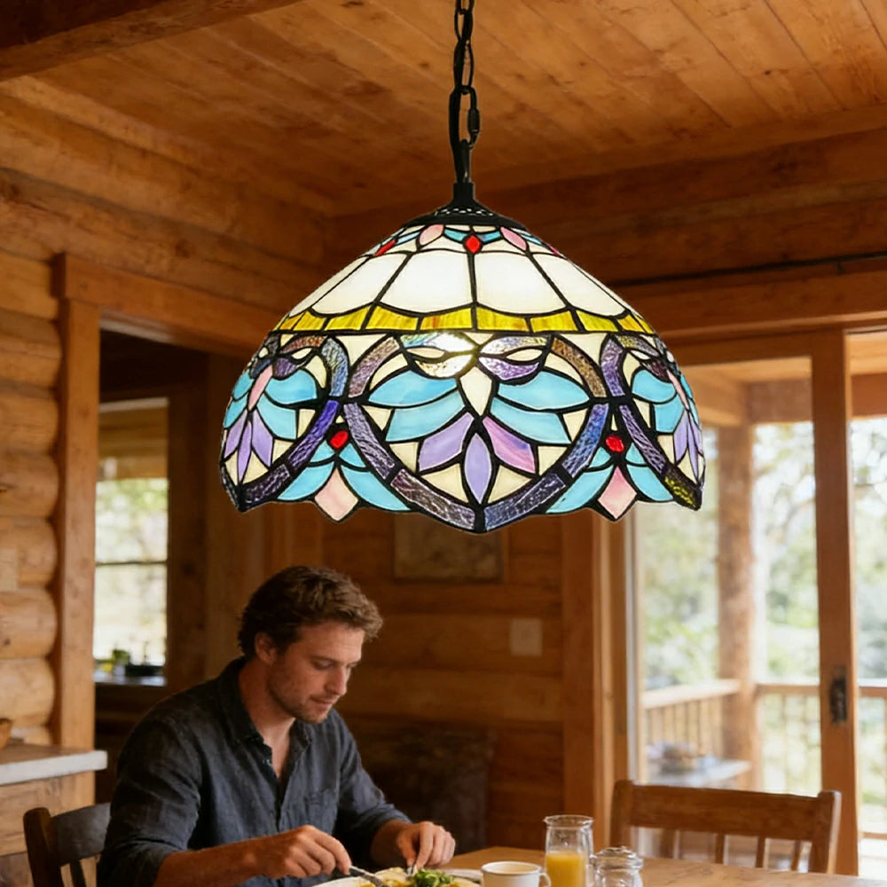 LIVARA Tiffany Stained Glass Chandelier Vintage Pendant Light 30x80cm for Dining Room Living Room Bedroom - Dark Green
