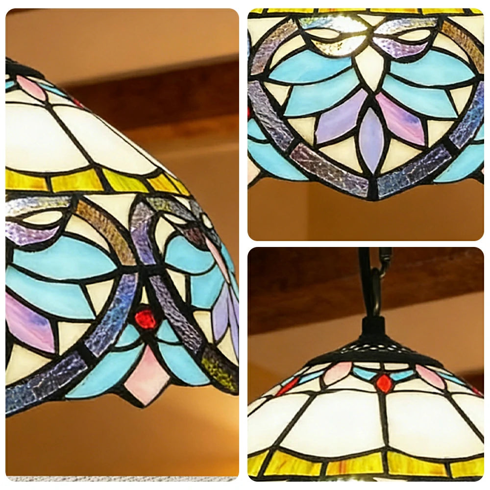 LIVARA Tiffany Stained Glass Chandelier Vintage Pendant Light 30x80cm for Dining Room Living Room Bedroom - Dark Green